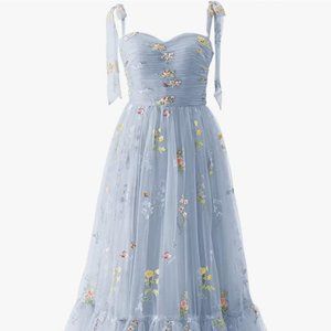 NWT Light Blue Tulle Floral Gown
